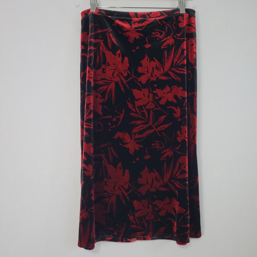Vintage 90s Velvet Floral Pull On Skirt size M Black Red Y2K Witchy Whimsigoth